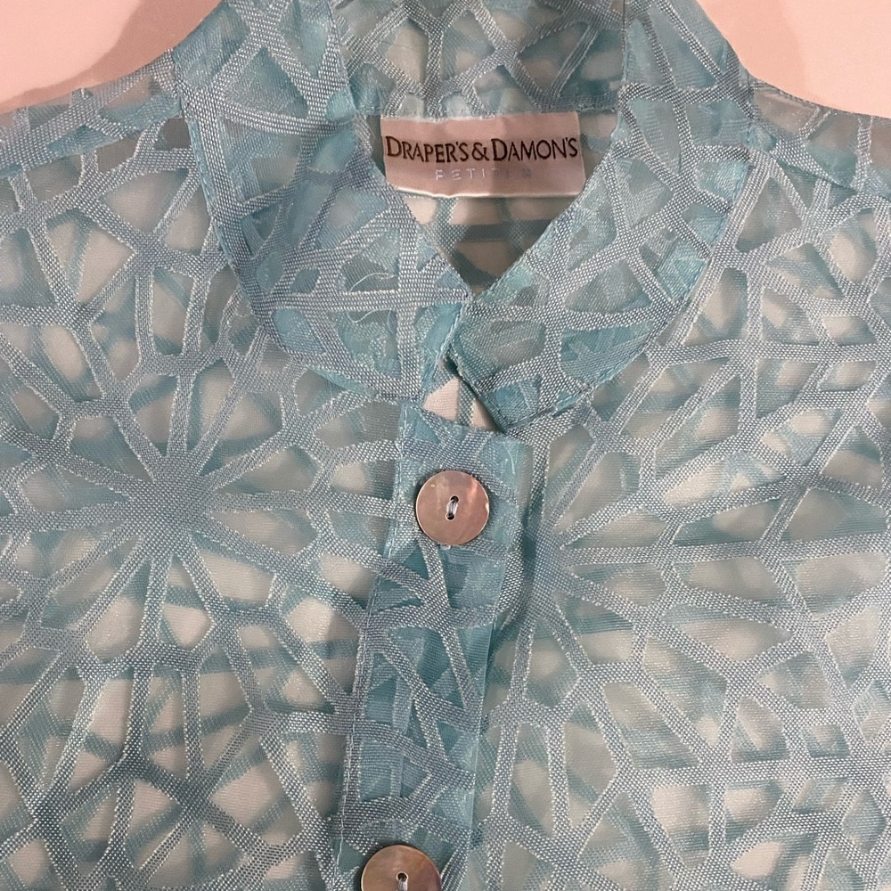 Draper’s & Damon’s Button Down Top, Sheer blouse, Geometric, Petite Sz L - Picture 2 of 8